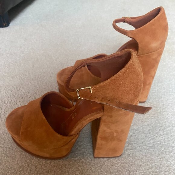 Zara Chunky Brown Suede Platform Sandals - Size 35 - Picture 5 of 6
